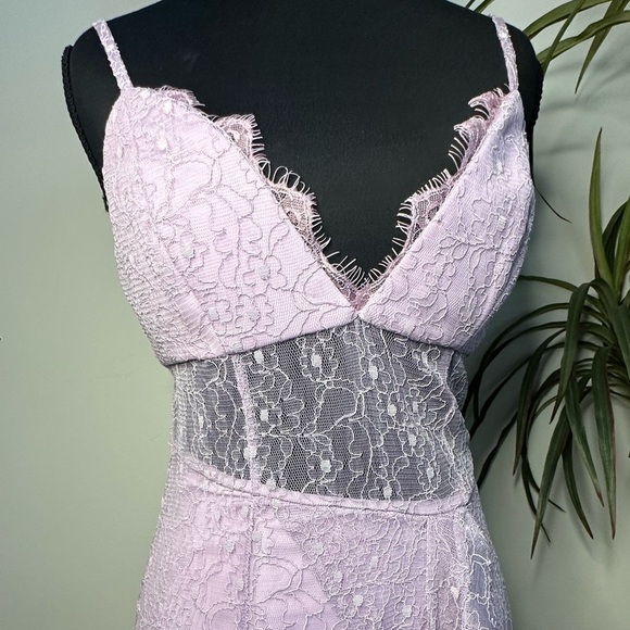NBD purple lace maxi dress sheer v neck ruffle trim evening dress XS - Picture 3 of 6